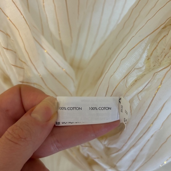 Poupette St Barth Midid Kimi Ruffle Dress 100% Cotton Gold stripe SZ small - Picture 12 of 12